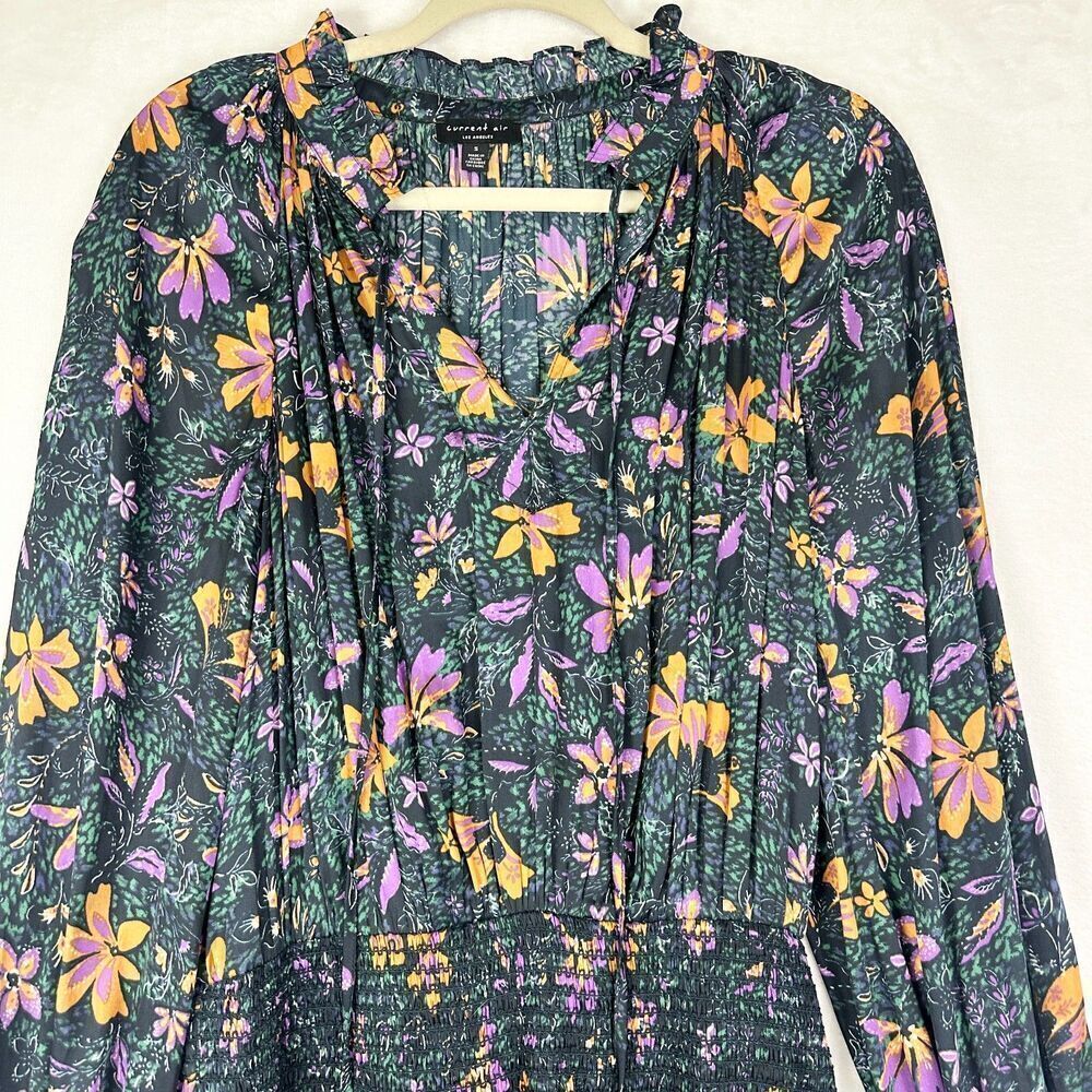 Current Air Floral Tiered Ruffle Mini Dress Size Small Smock Waist Cottage Boho - Picture 4 of 8